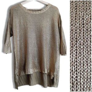 EDIT High-Low Hem Gold Scoop/ Crewneck Knit Sweater Sz S